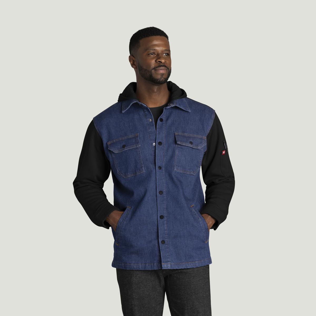 Red Kap Denim and Fleece Hooded Shirt Jacket
