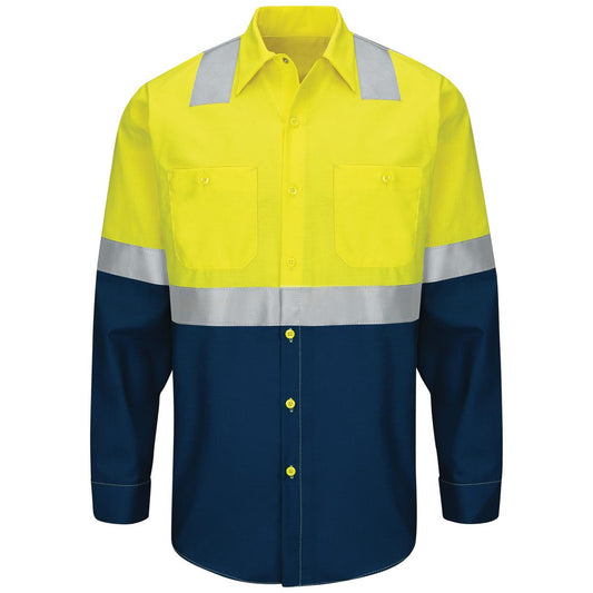 Red Kap HI-VISIBILITY LONG SLEEVE COLORBLOCK RIPSTOP WORK SHIRT - TYPE R, CLASS 2