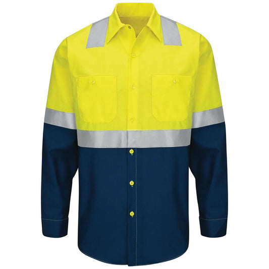 Red Kap HI-VISIBILITY LONG SLEEVE COLORBLOCK RIPSTOP WORK SHIRT - TYPE R, CLASS 2