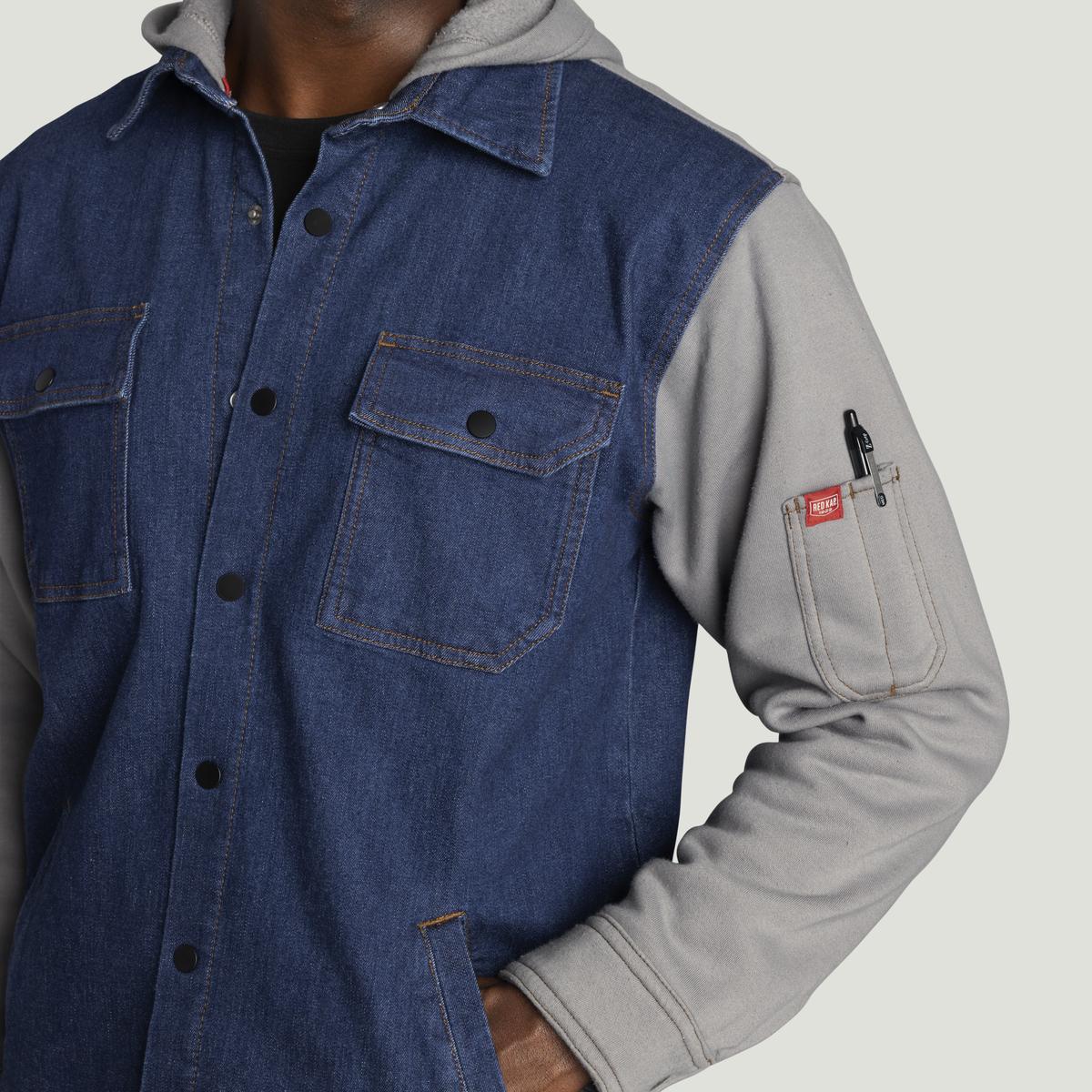 Red Kap Denim and Fleece Hooded Shirt Jacket