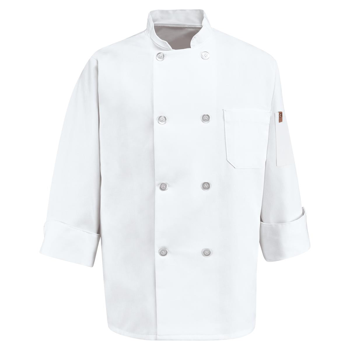 Red Kap Pearl Button Chef Coat with Thermometer Pocket