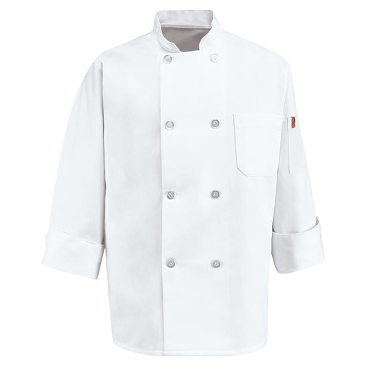 Red Kap Pearl Button Chef Coat with Thermometer Pocket
