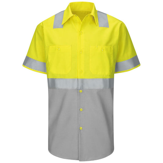 Red Kap High Visibility Short Sleeve Color Block Ripstop Work Shirt - Type R, Class 2