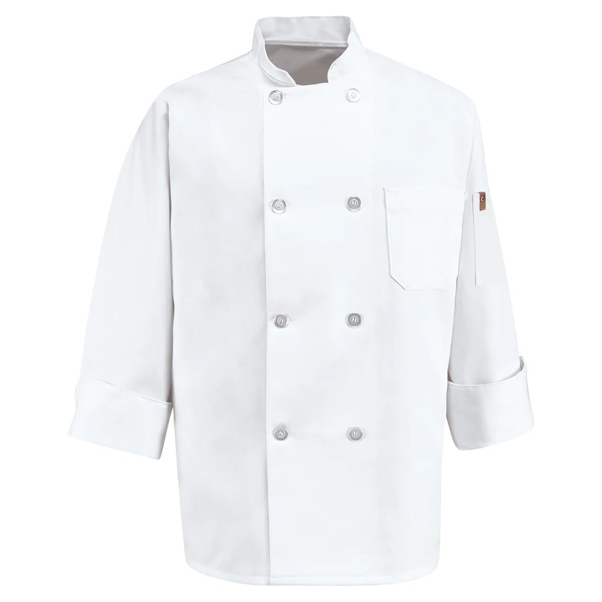 Red Kap Pearl Button Chef Coat with Thermometer Pocket