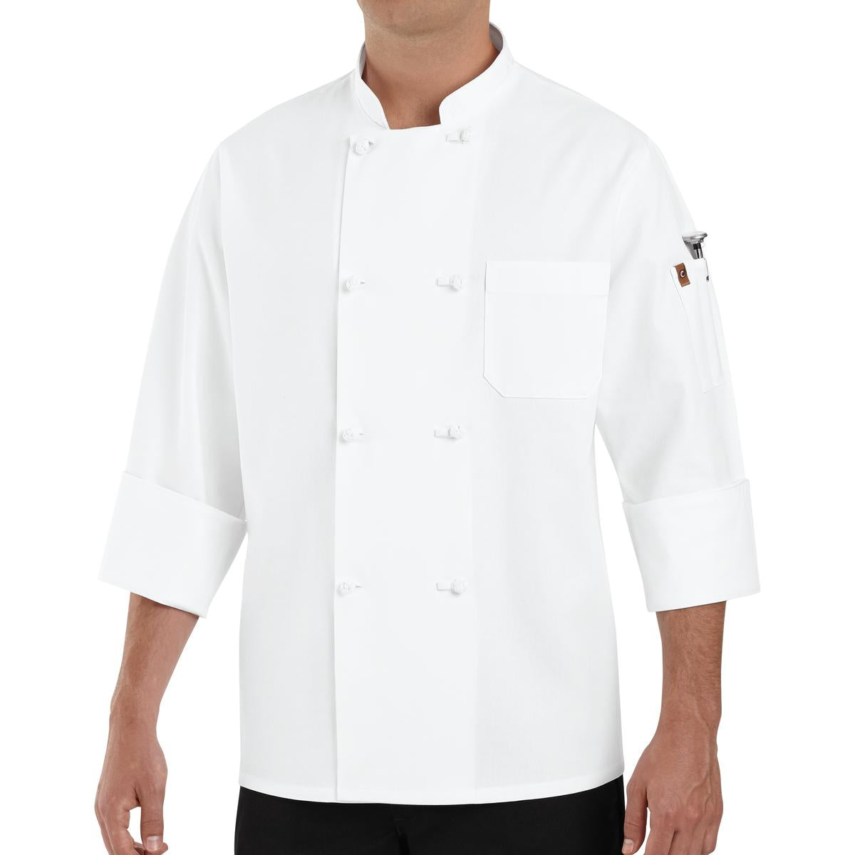 Red Kap Knot Button Chef Coat with Thermometer Pocket