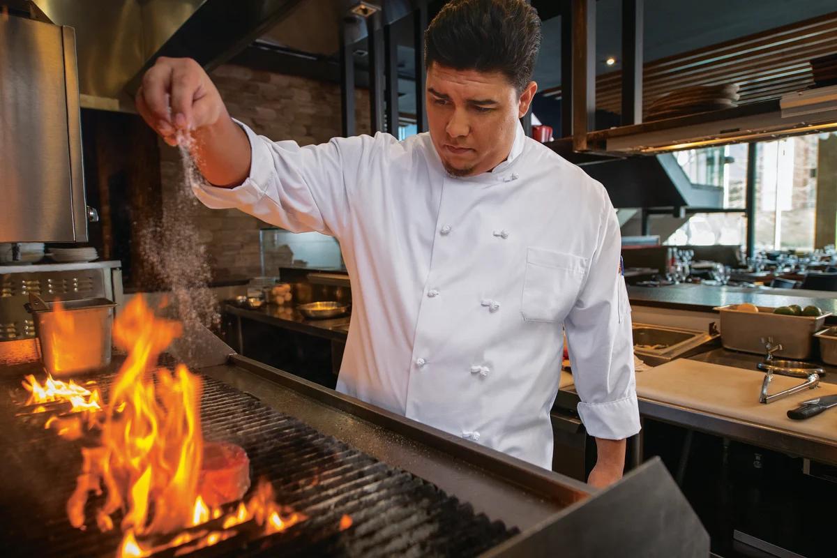 Red Kap Ten Knot Button Chef Coat with OilBlok + MIMIX®