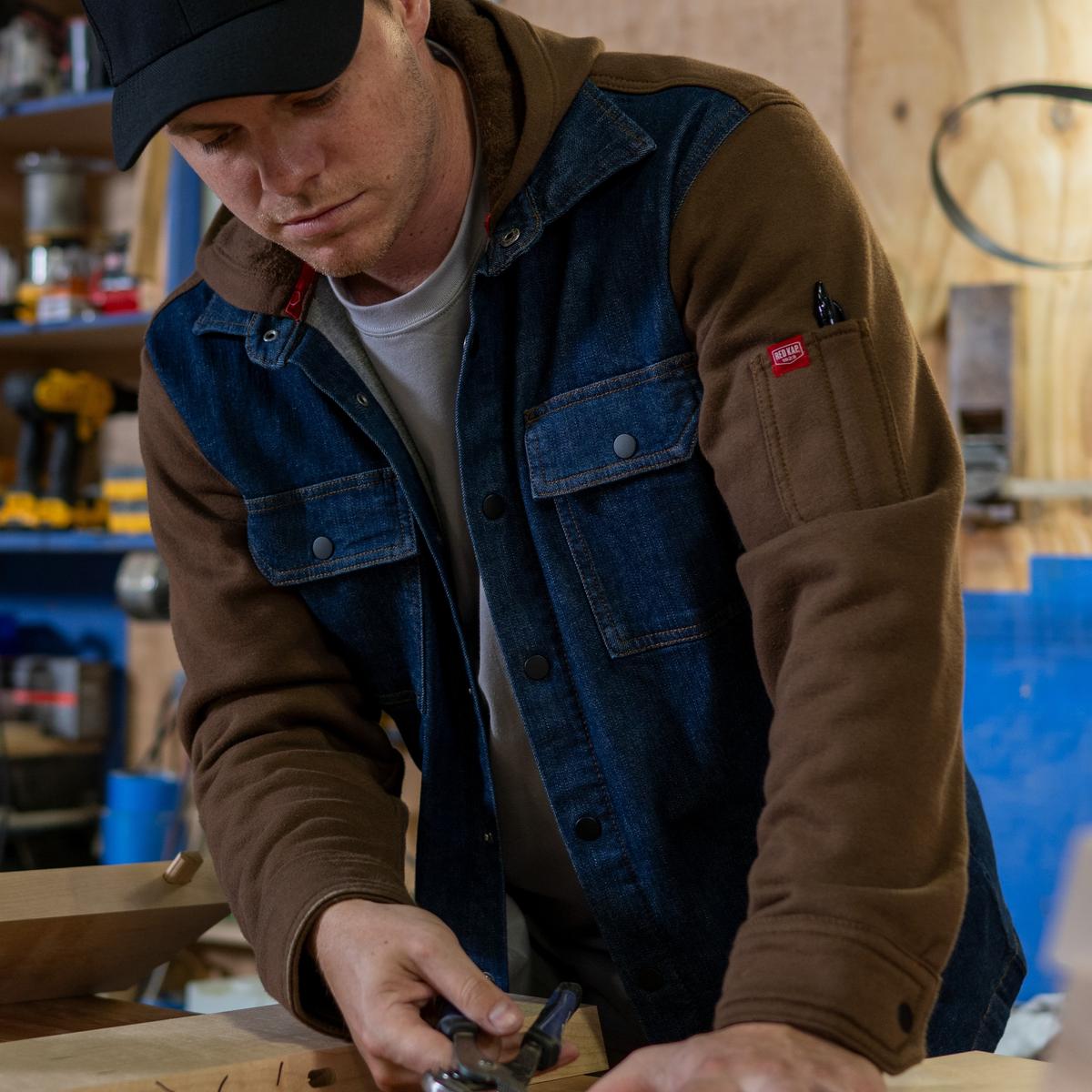 Red Kap Denim and Fleece Hooded Shirt Jacket