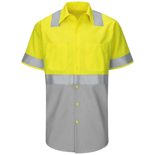 Red Kap High Visibility Short Sleeve Color Block Ripstop Work Shirt - Type R, Class 2