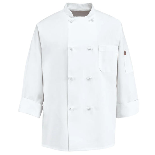 Red Kap Knot Button Chef Coat with Thermometer Pocket