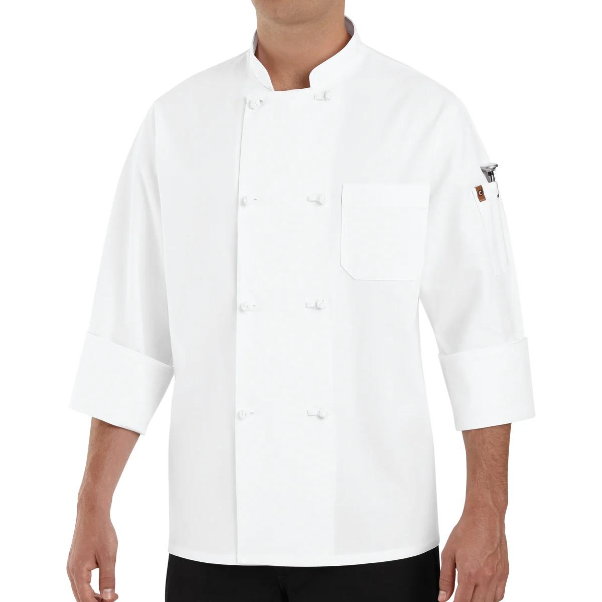 Red Kap Knot Button Chef Coat with Thermometer Pocket