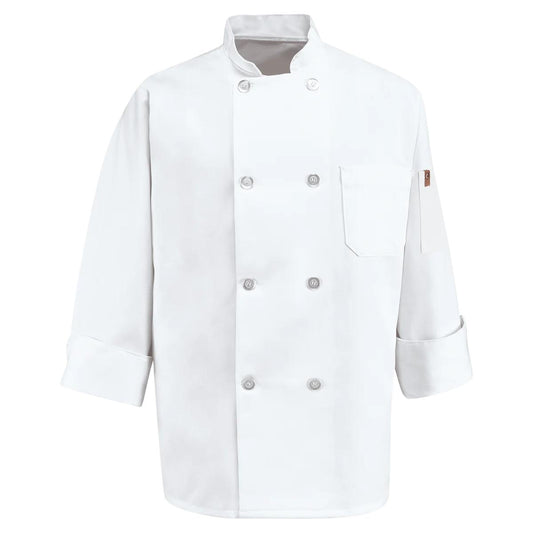 Red Kap Pearl Button Chef Coat with Thermometer Pocket